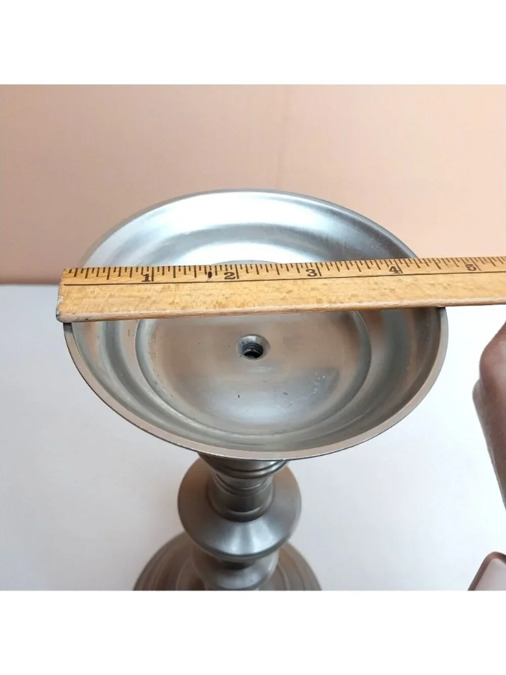 Vintage Silver Pillar Candle Holder Balustrade Polished Silver Metal 12